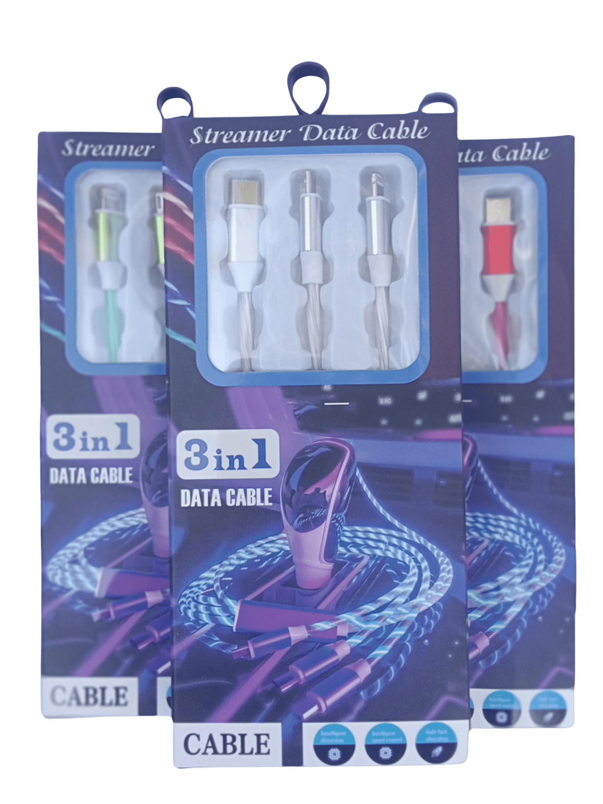 3-in-1 LED Streamer Charging Cable (USB-C, Lightning, Micro USB)