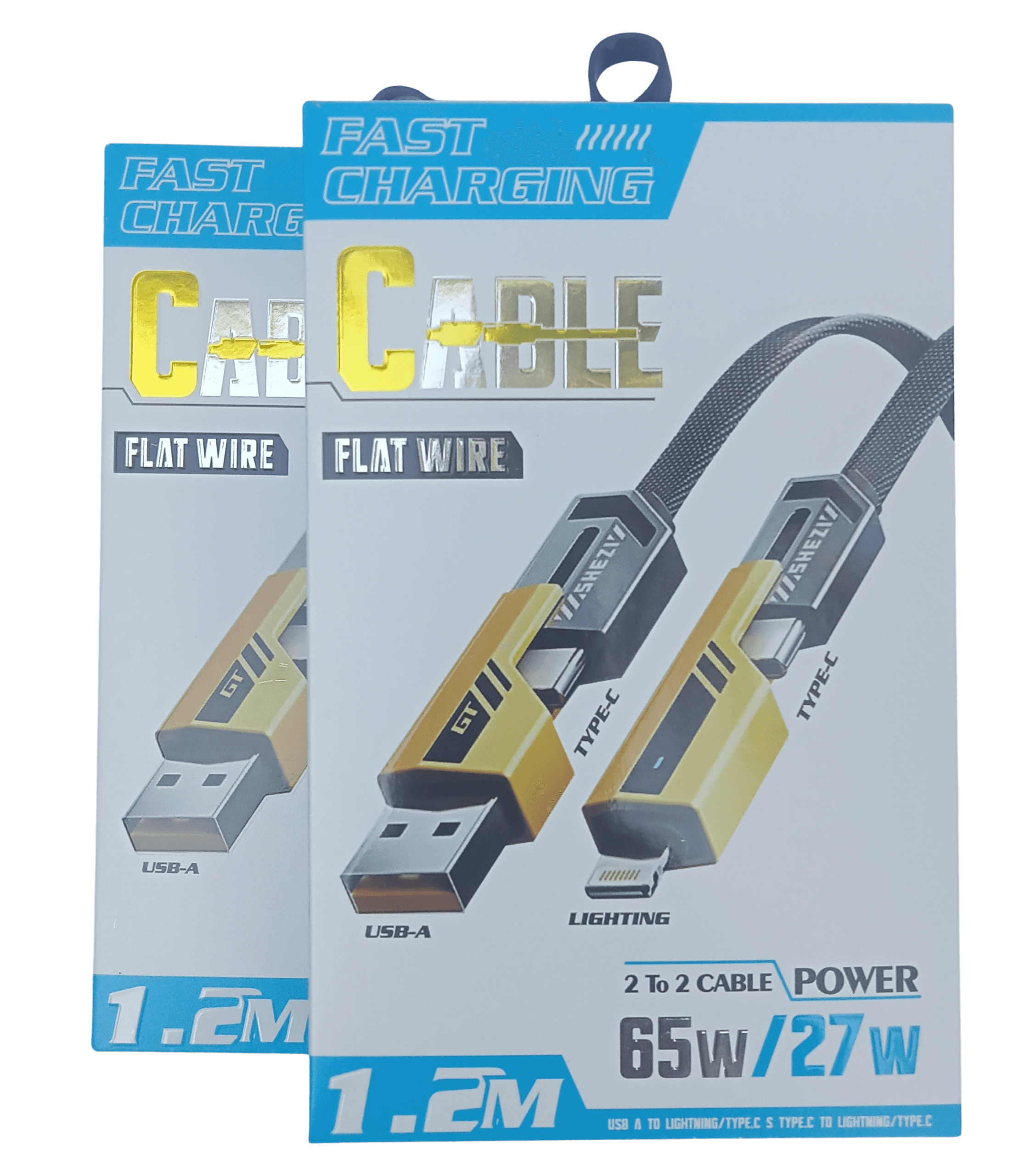 4-in-1 Flat Car Cable (USB-A/C to Lightning/C, 65W PD)