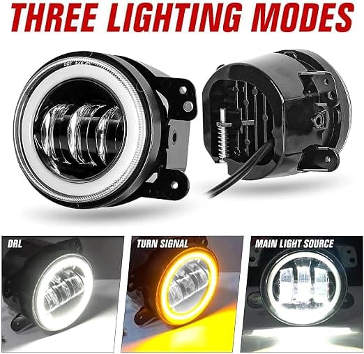 4-Inch 3-in-1 LED Fog Lights with Halo DRL & Turn Signal (60W)