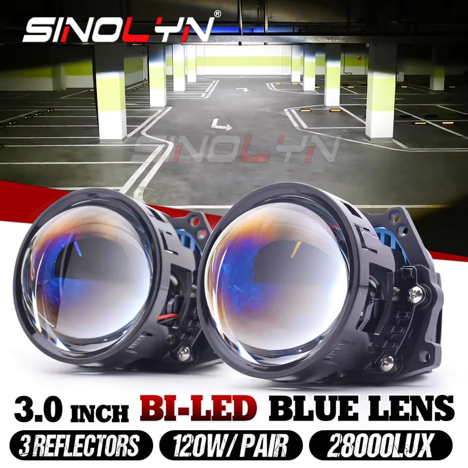 Sinolyn 3.0" Blue Bi-LED Projector Lens (120W / 28000LUX) - Universal Fit